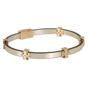 Tory Burch Eleanor Leather Bracelet in Metallic Gold Size S/M
